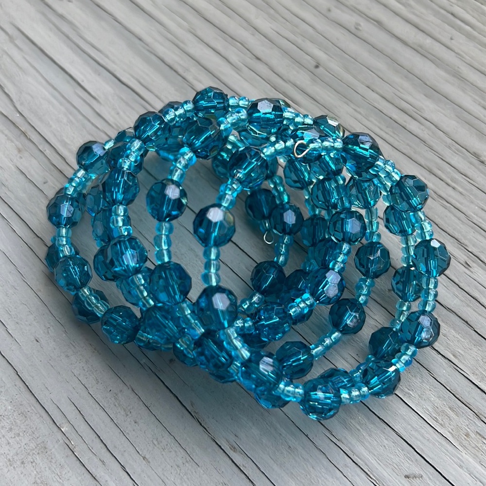 Blue Beaded Wrap Bracelet